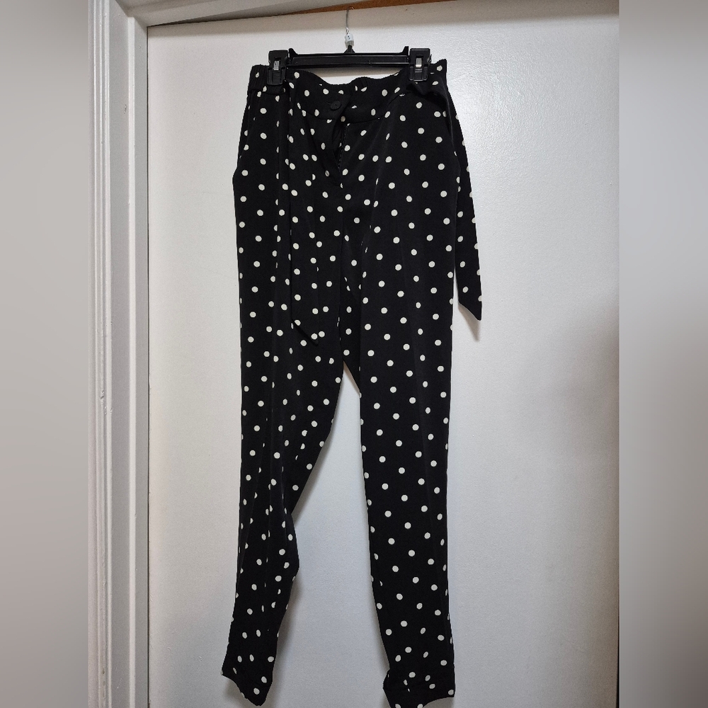 New York & Company Black Polka Dot Cropped Pants